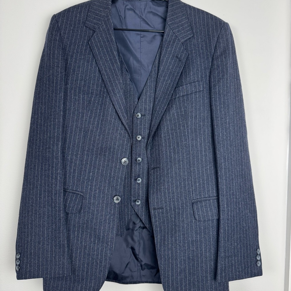 Vintage Euro Mod Meister Klasse Pure Wool Pinstripe Blazer Vest Set